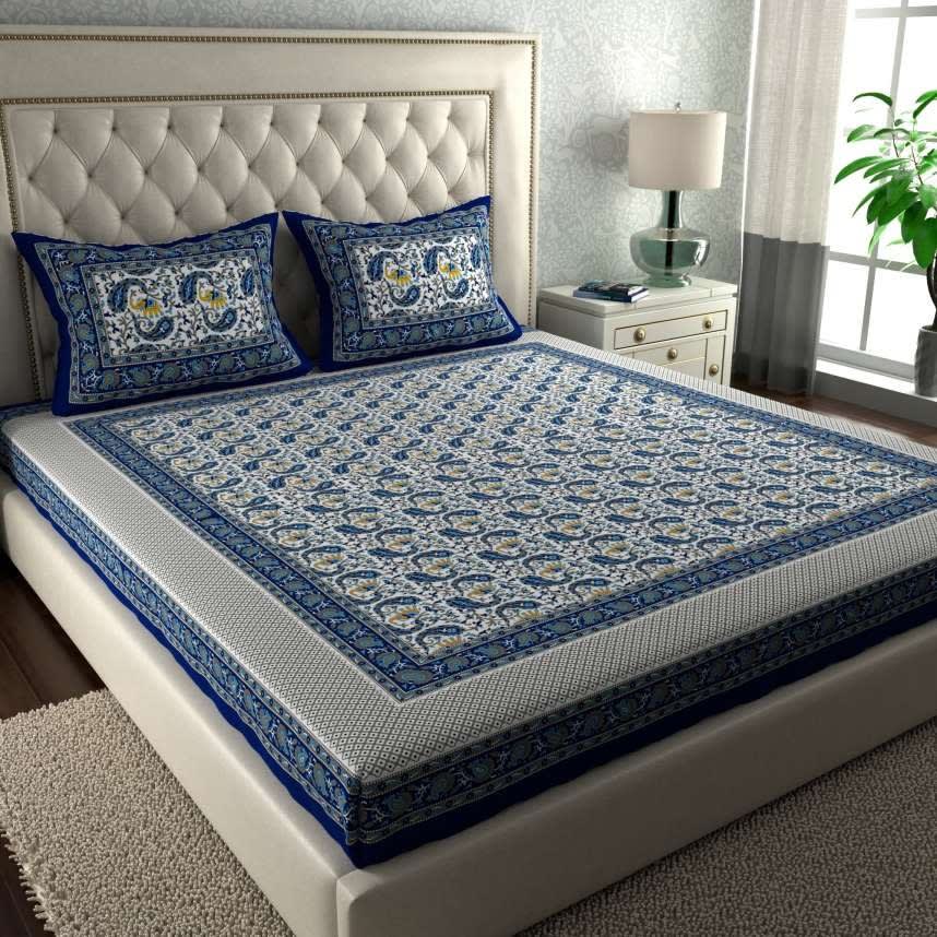 PACK OF -2  COMBO JAIPURI TRADITIONAL SANGANERI 2 BEDSHEET WITH 4 PILLOW COVER