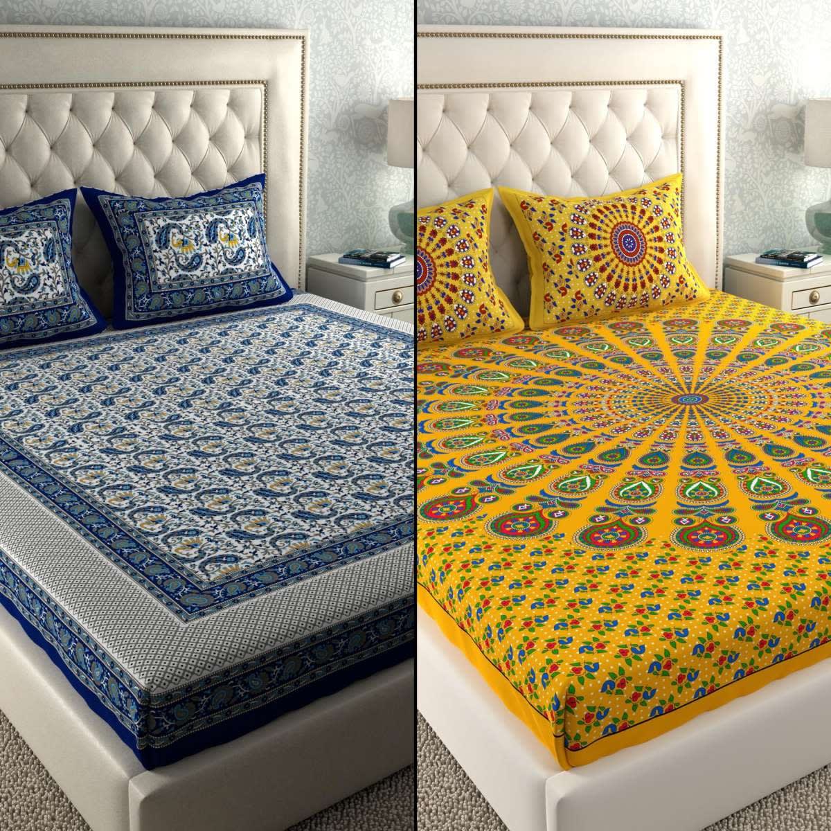 PACK OF -2  COMBO JAIPURI TRADITIONAL SANGANERI 2 BEDSHEET WITH 4 PILLOW COVER