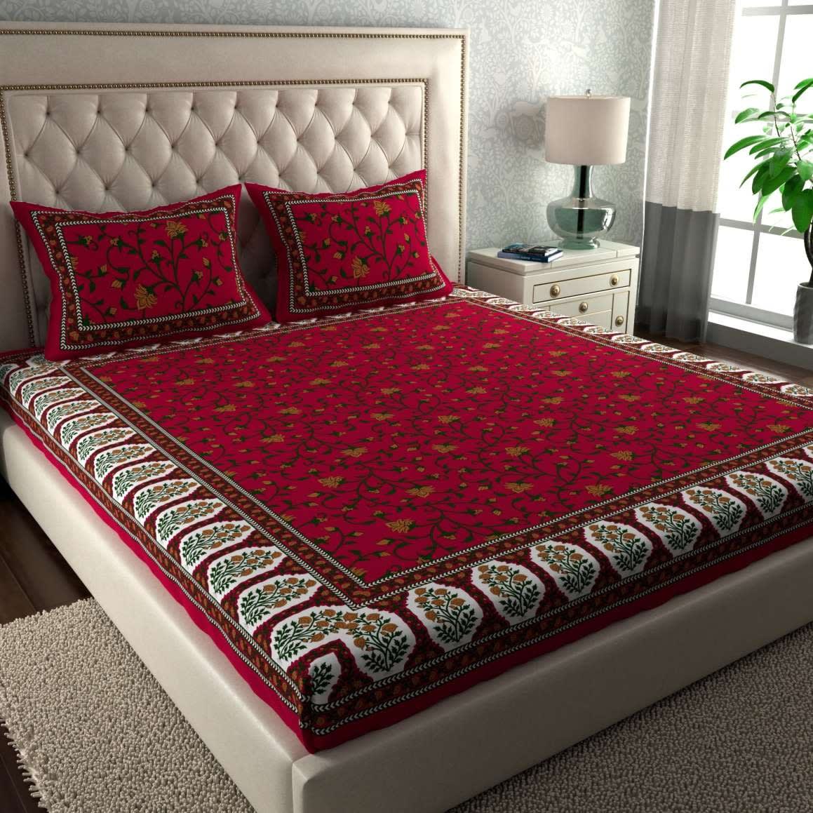 PACK OF -2  COMBO JAIPURI TRADITIONAL SANGANERI 2 BEDSHEET WITH 4 PILLOW COVER