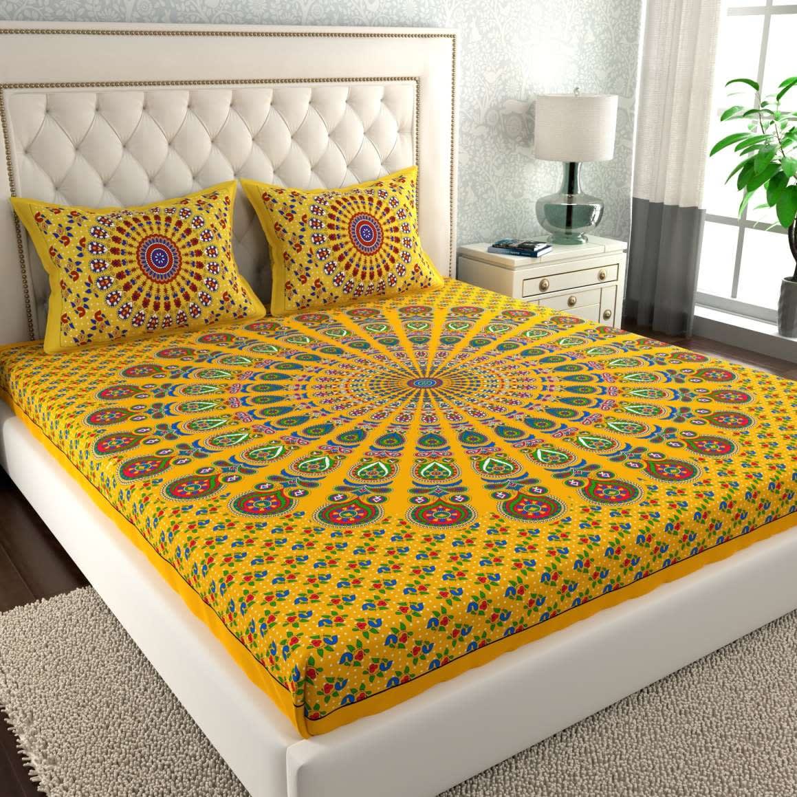 PACK OF -2  COMBO JAIPURI TRADITIONAL SANGANERI 2 BEDSHEET WITH 4 PILLOW COVER