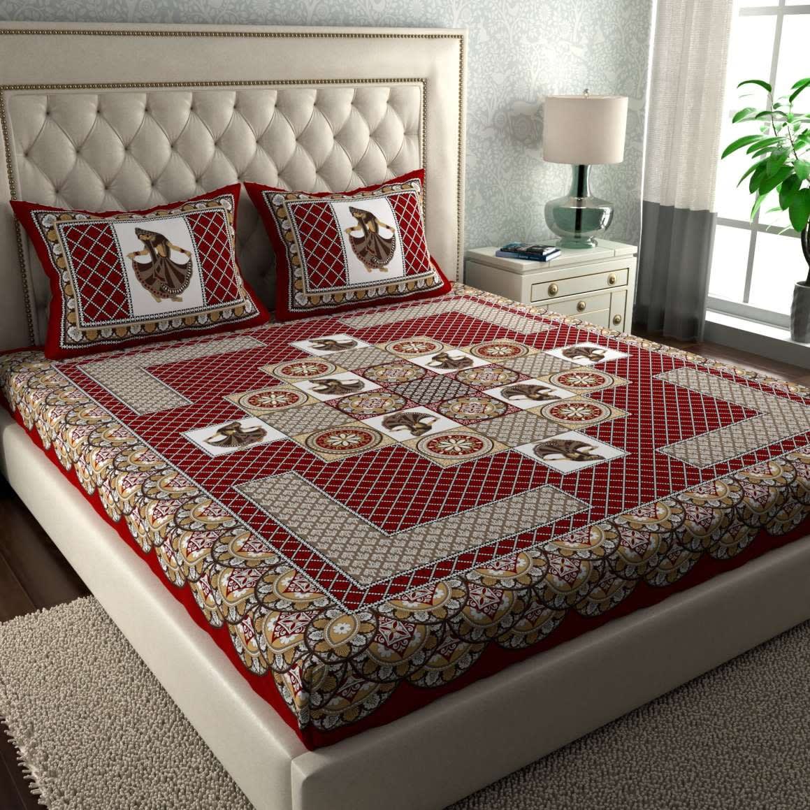 PACK OF -2  COMBO JAIPURI TRADITIONAL SANGANERI 2 BEDSHEET WITH 4 PILLOW COVER