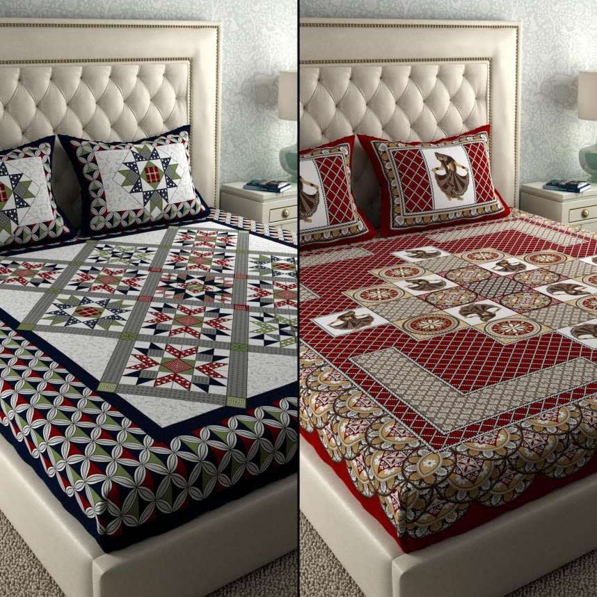 PACK OF -2  COMBO JAIPURI TRADITIONAL SANGANERI 2 BEDSHEET WITH 4 PILLOW COVER