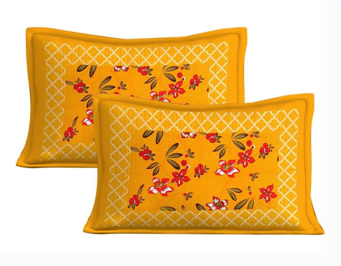100% Cotton Floral Double Bedsheet (Yellow)