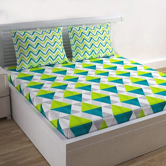 100% Cotton Printed Double Bedsheet (Green)