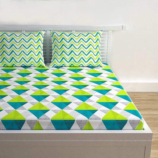100% Cotton Printed Double Bedsheet (Green)