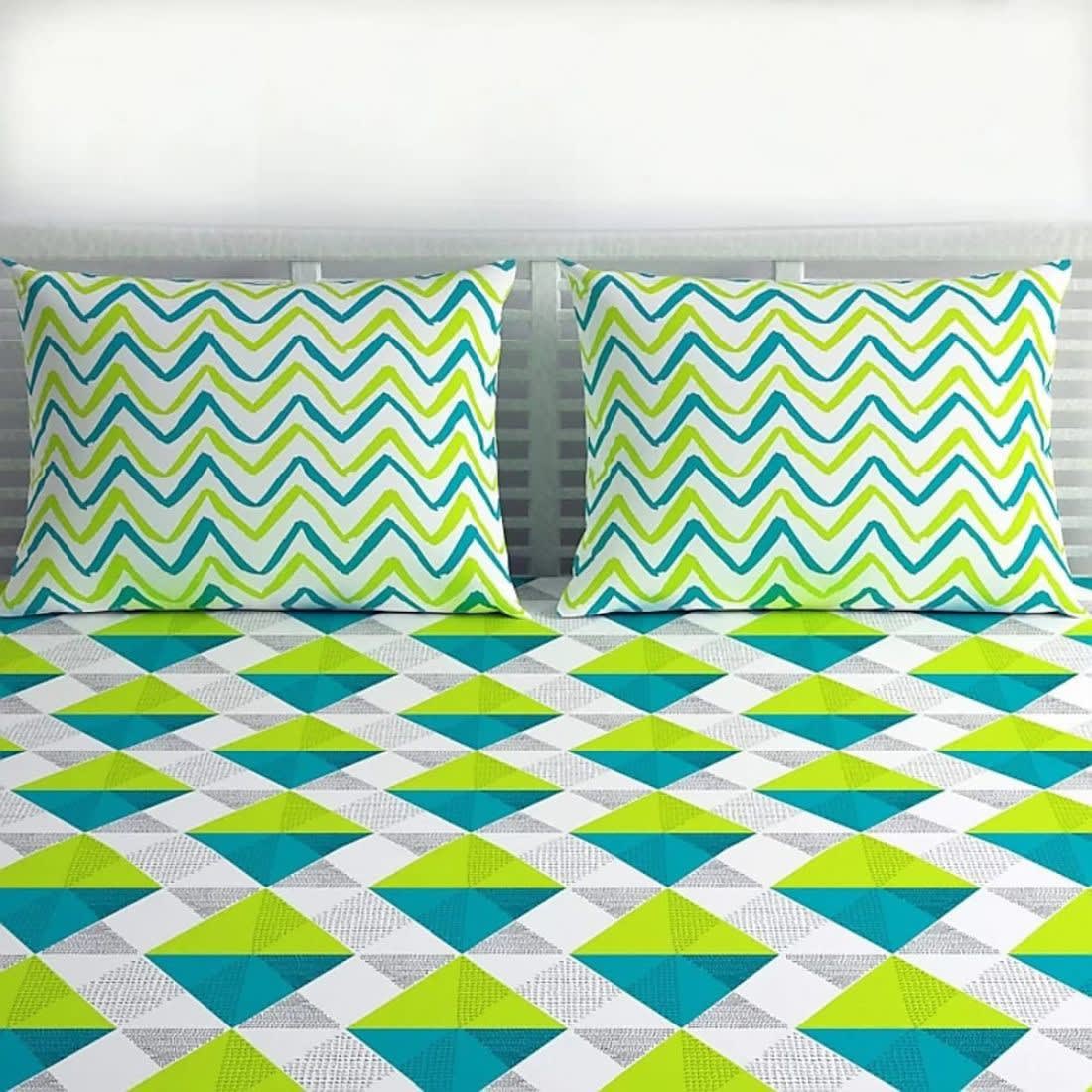 100% Cotton Printed Double Bedsheet (Green)