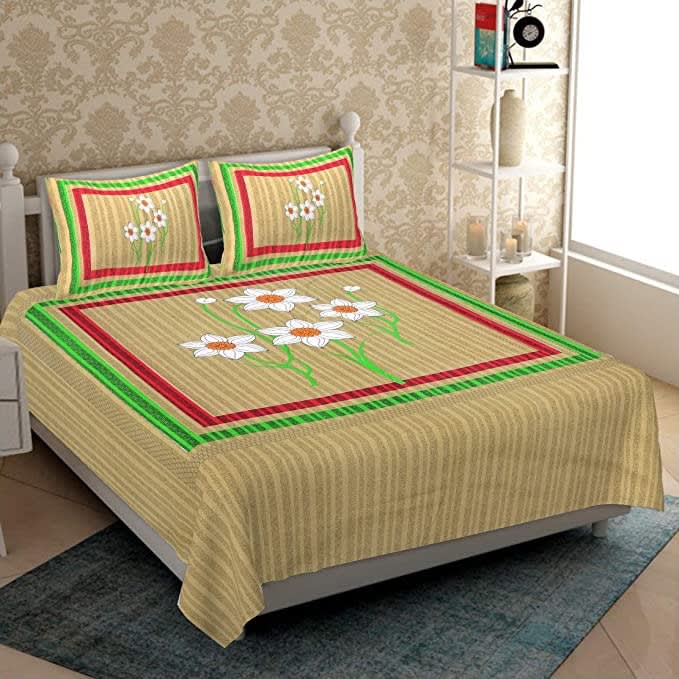 100% Cotton Printed Double Bedsheet (Brown)