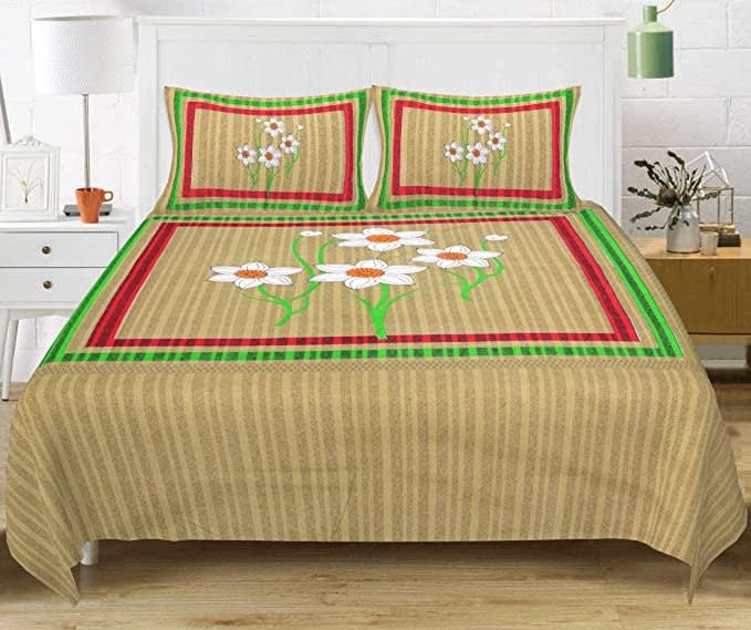100% Cotton Printed Double Bedsheet (Brown)