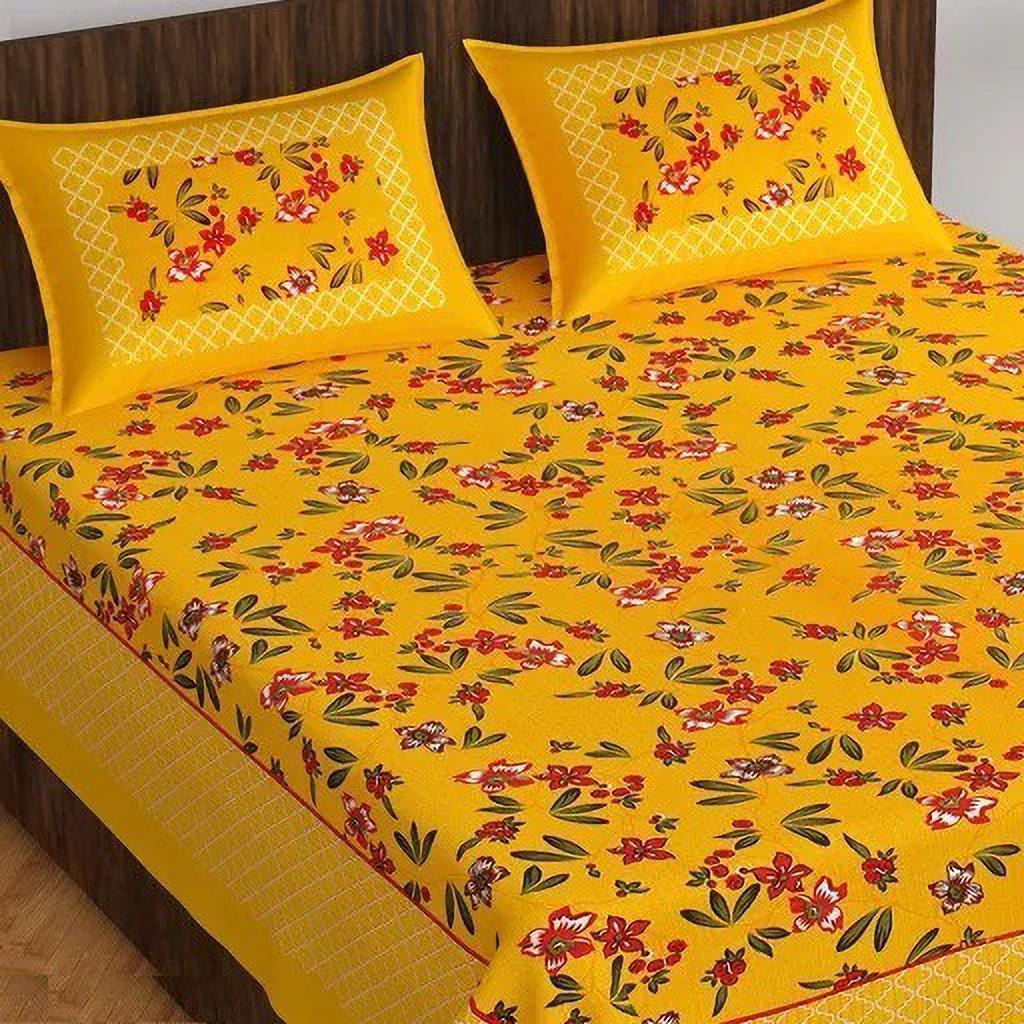 Jaipuri Prints Cotton Double Bedsheet (Yellow Red)
