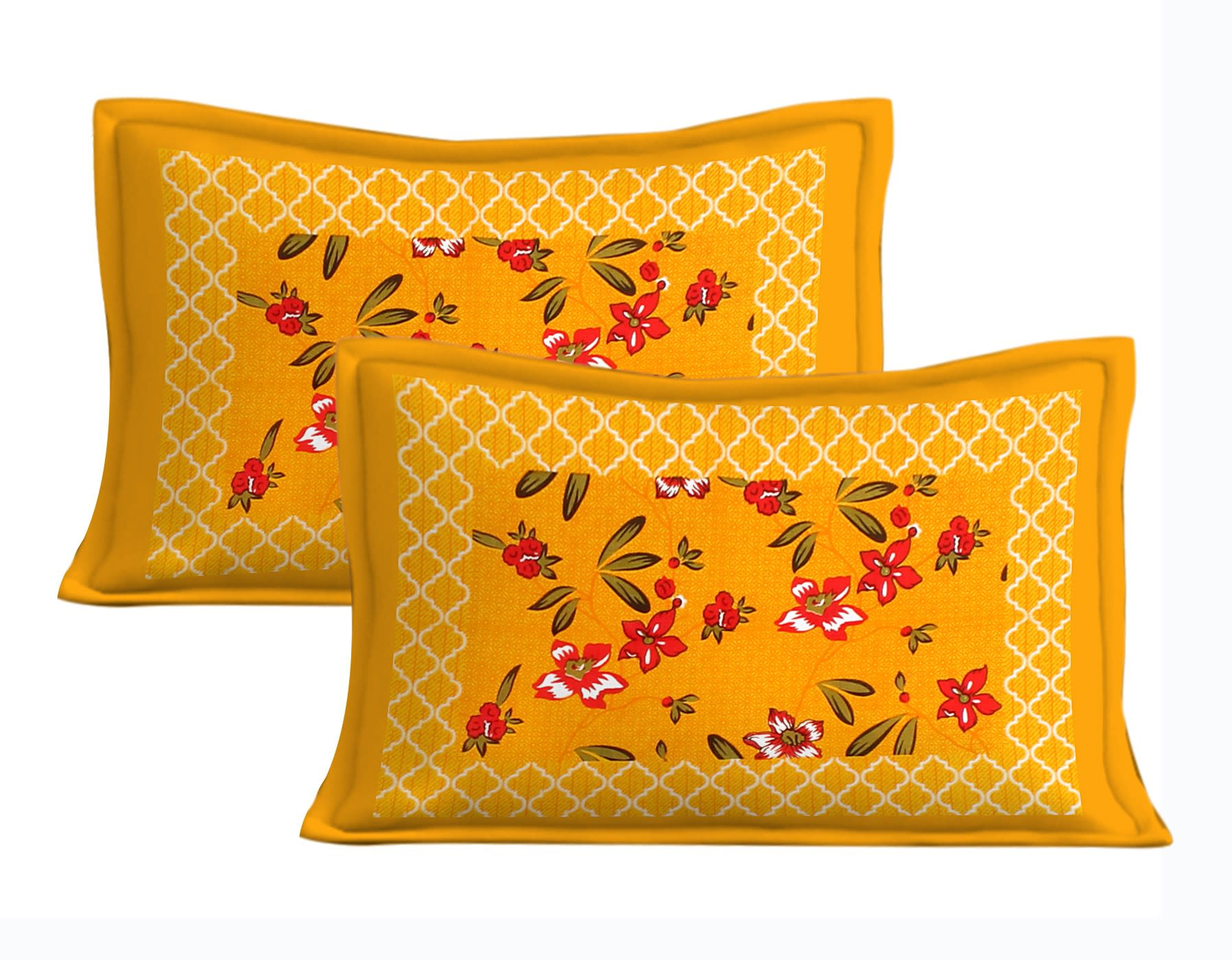 Jaipuri Prints Cotton Double Bedsheet (Yellow Red)