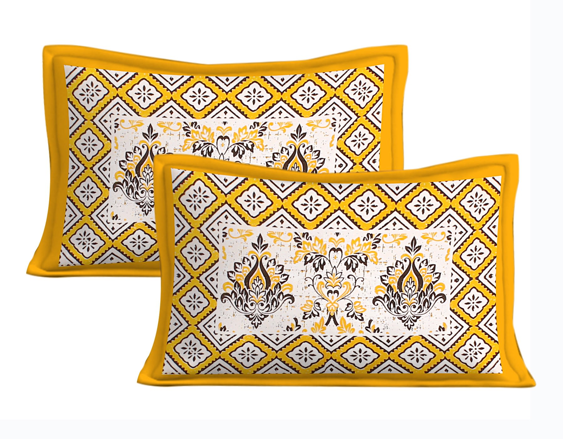 Jaipuri Prints Cotton Double Bedsheet (Yellow)