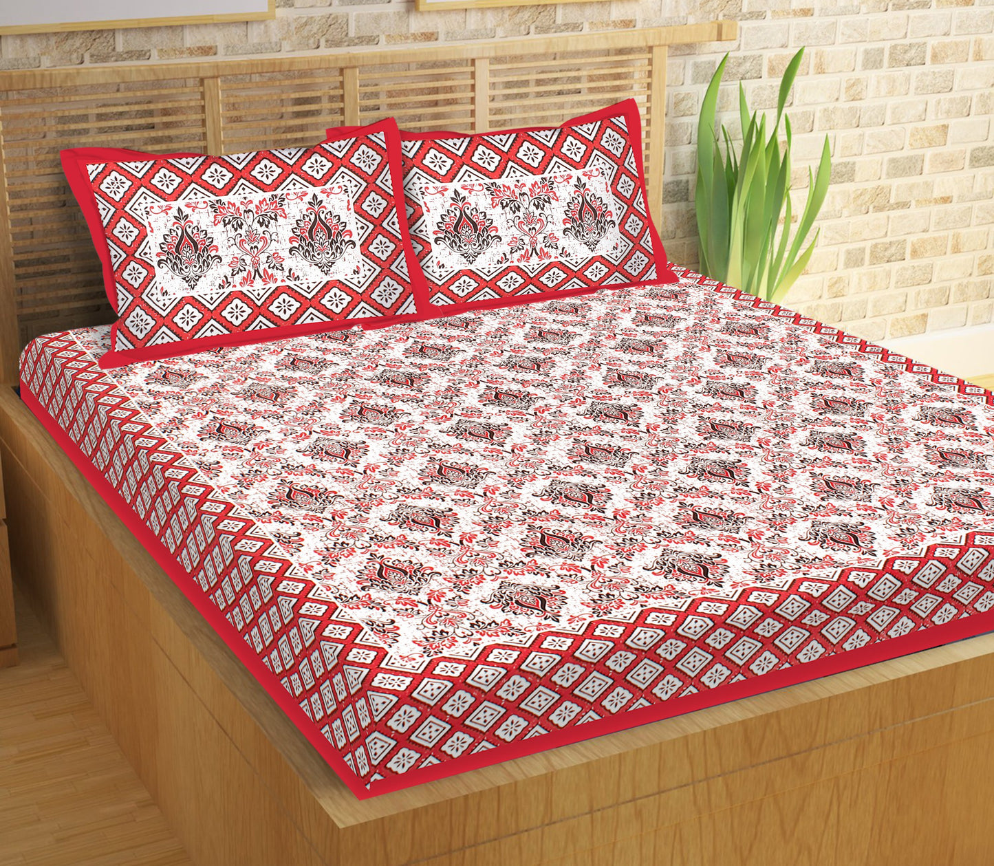 Cotton Printed Double Bedsheet (Red)