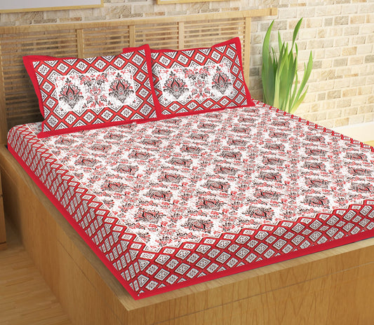 Cotton Printed Double Bedsheet (Red)