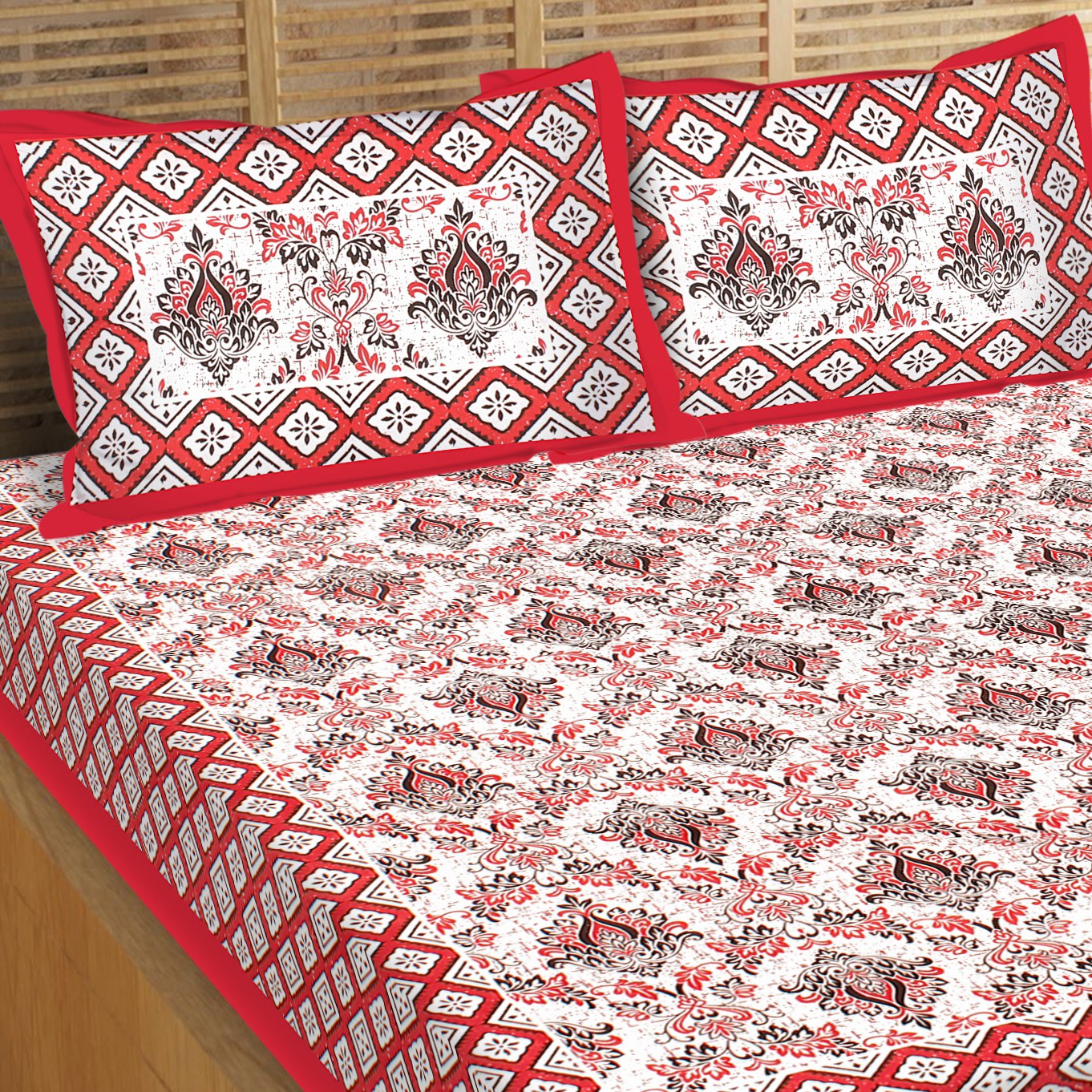 Cotton Printed Double Bedsheet (Red)