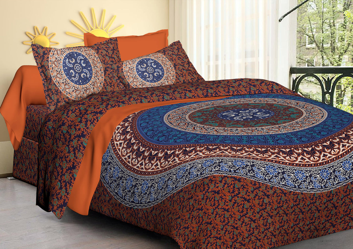 100% Cotton Printed King Bedsheet ( Orange)
