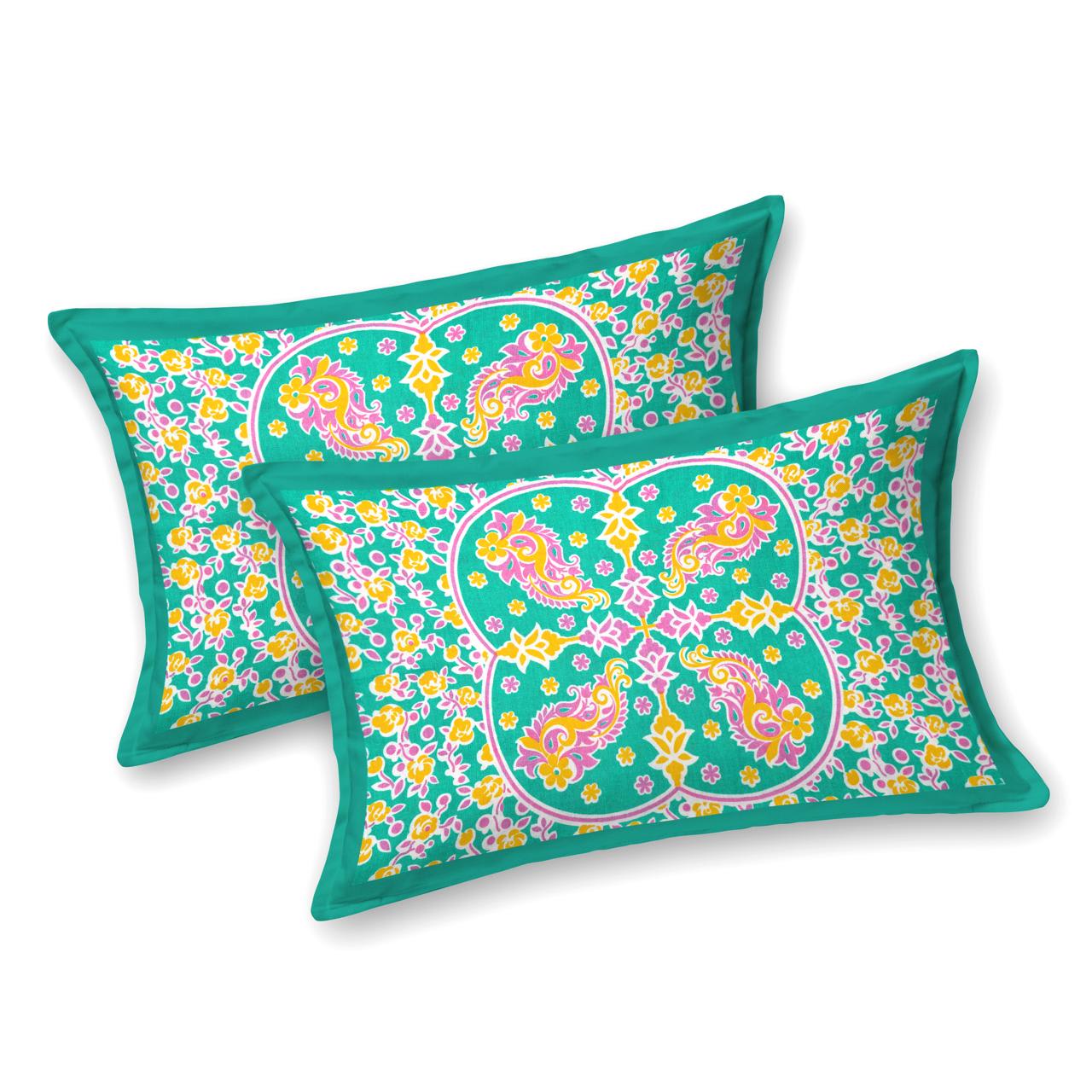 Peacock Paradise Cotton Double Bedsheet with 2 Pillow Covers