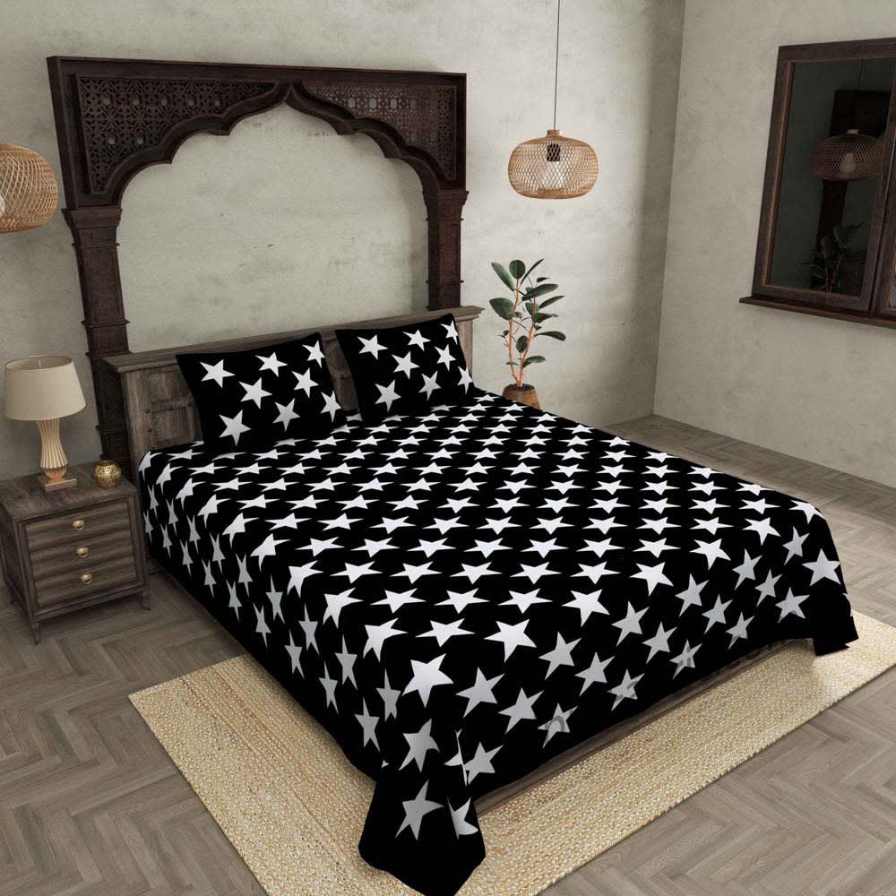 100% Cotton Printed King Bedsheet (Black)