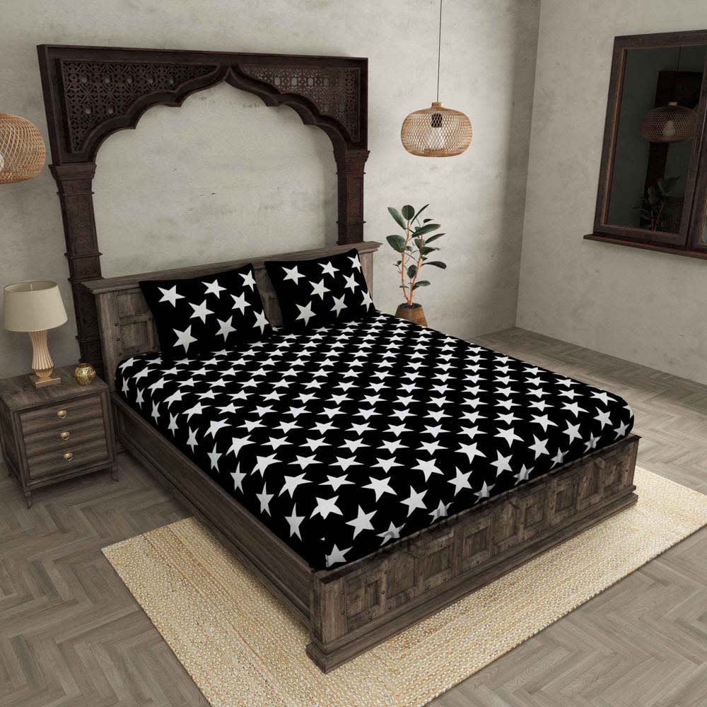 100% Cotton Printed King Bedsheet (Black)