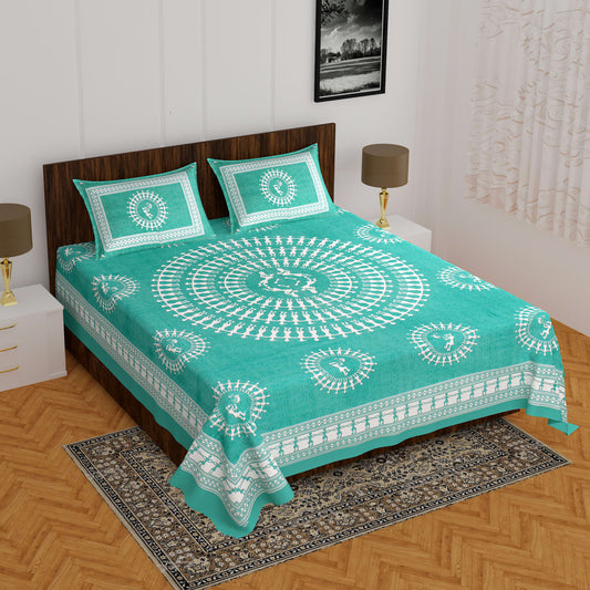 Jaipuri Prints Cotton Double Bedsheet (Green)
