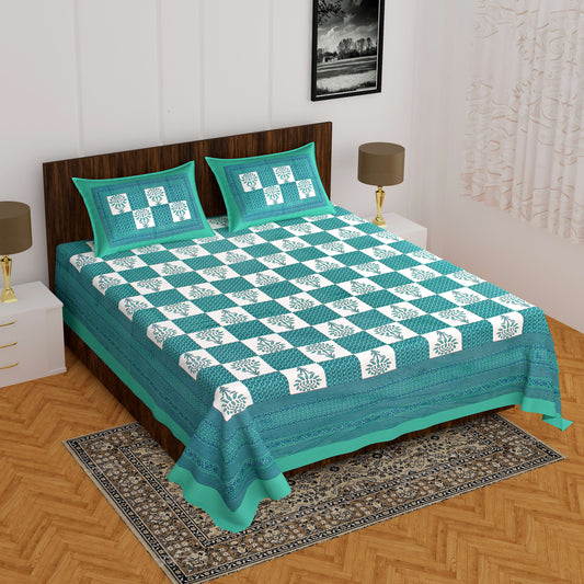 Jaipuri Prints Cotton Double Bedsheet (Green)