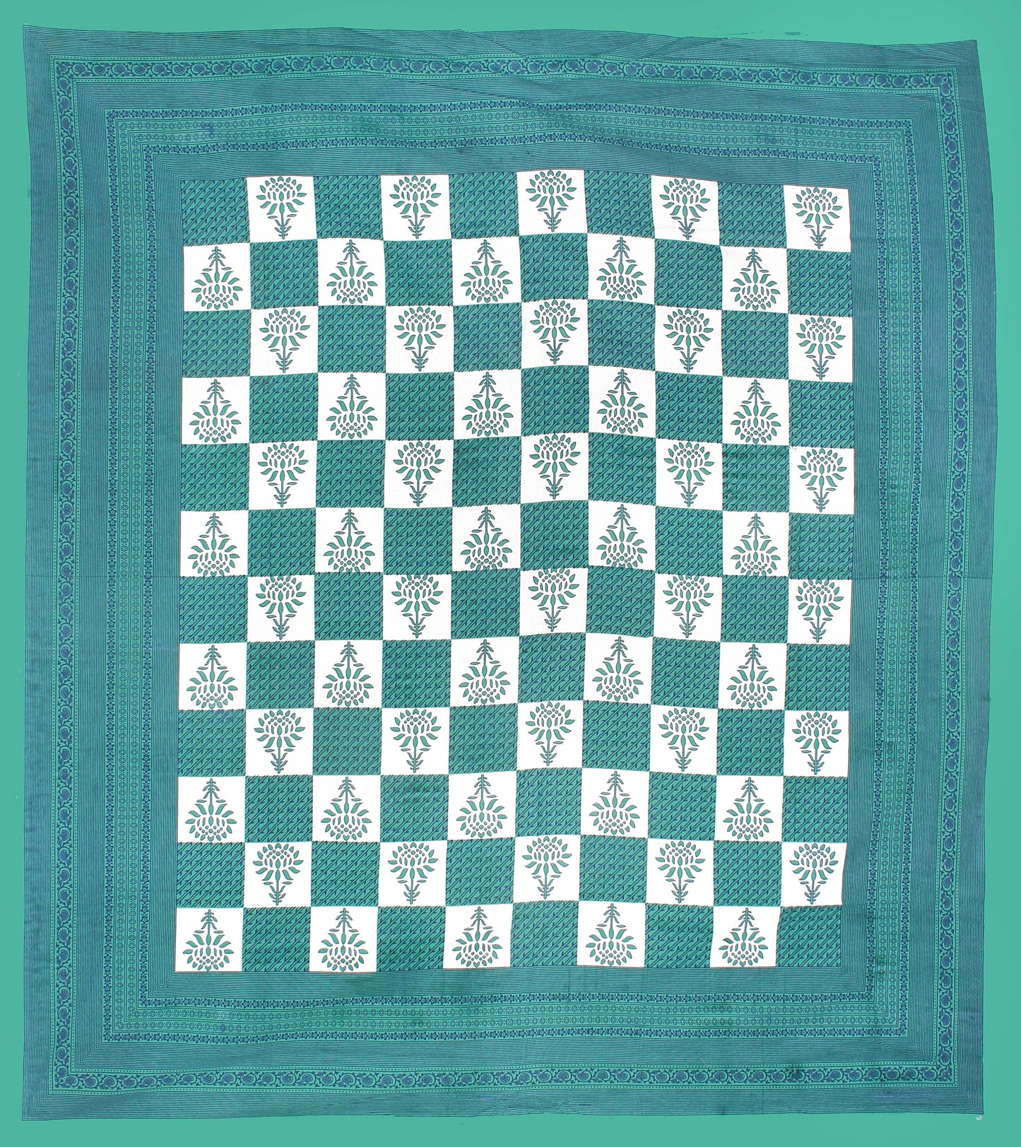 Jaipuri Prints Cotton Double Bedsheet (Green)