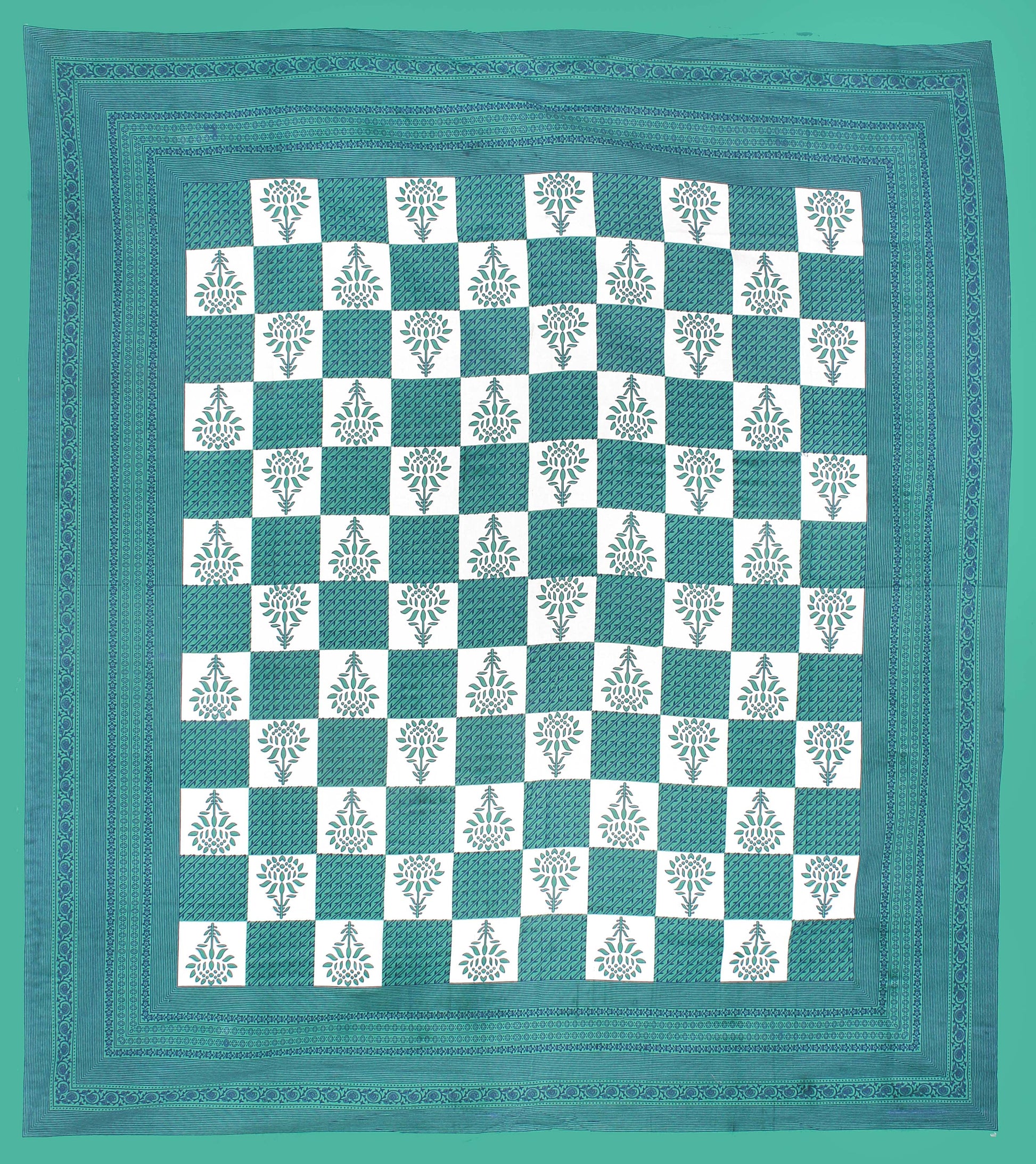 Jaipuri Prints Cotton Double Bedsheet (Green)