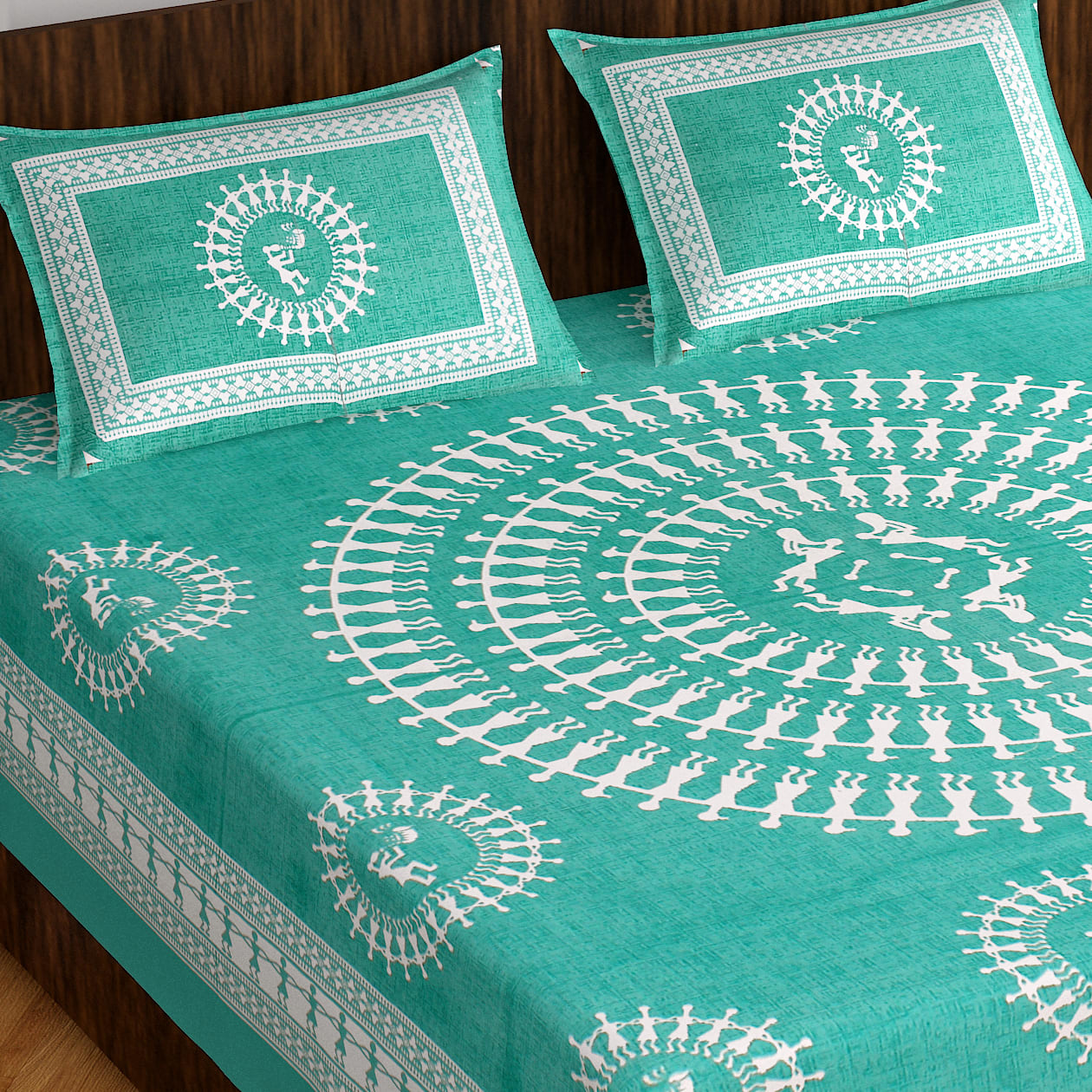 Jaipuri Prints Cotton Double Bedsheet (Green)