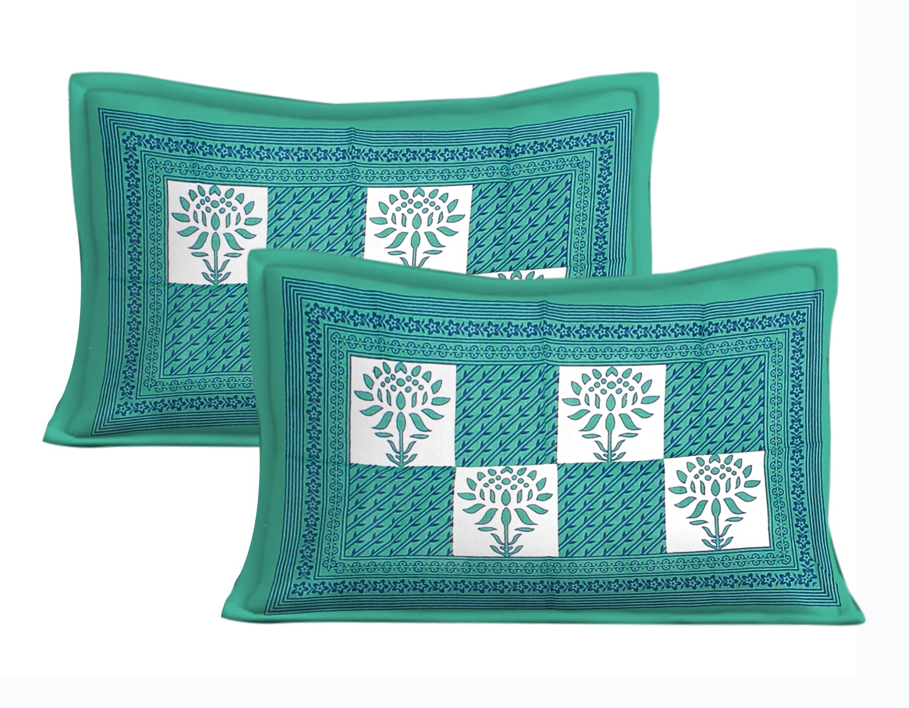 Jaipuri Prints Cotton Double Bedsheet (Green)