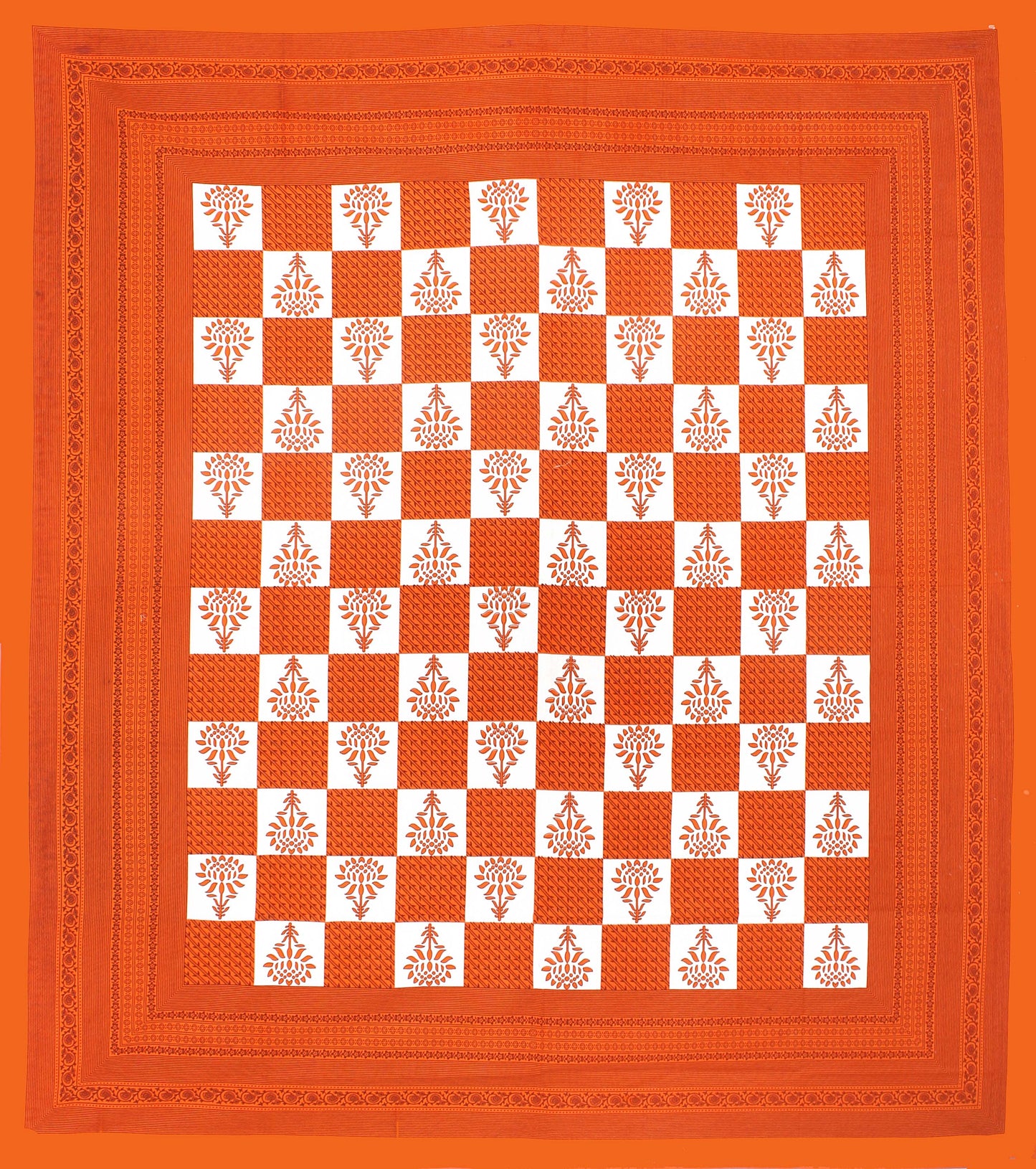 100% Cotton Printed Double Bedsheet (Orange)