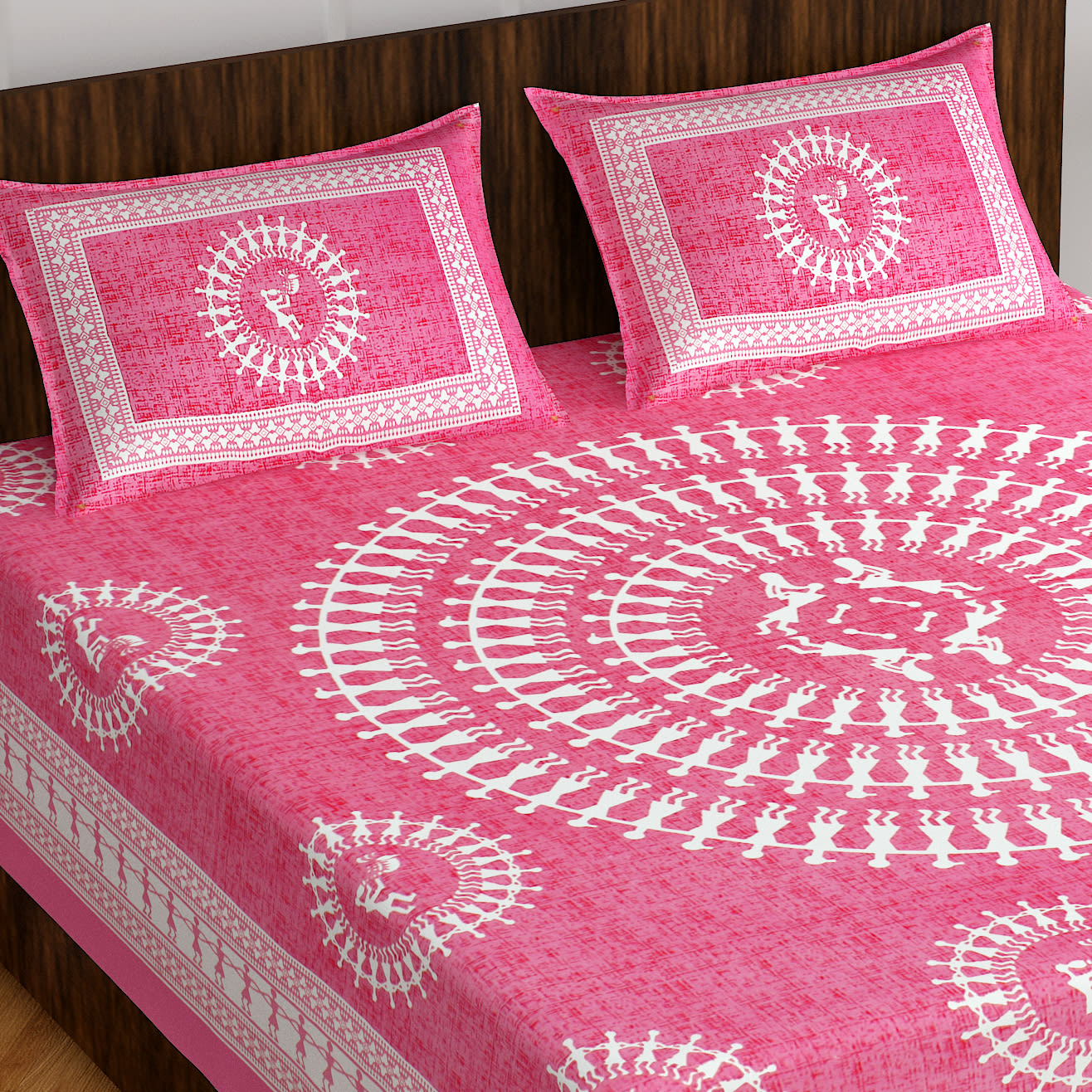 Jaipuri Prints Cotton Double Bedsheet (Pink)
