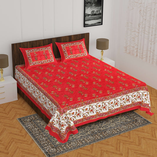 100% Cotton Printed Double Bedsheet (Red)