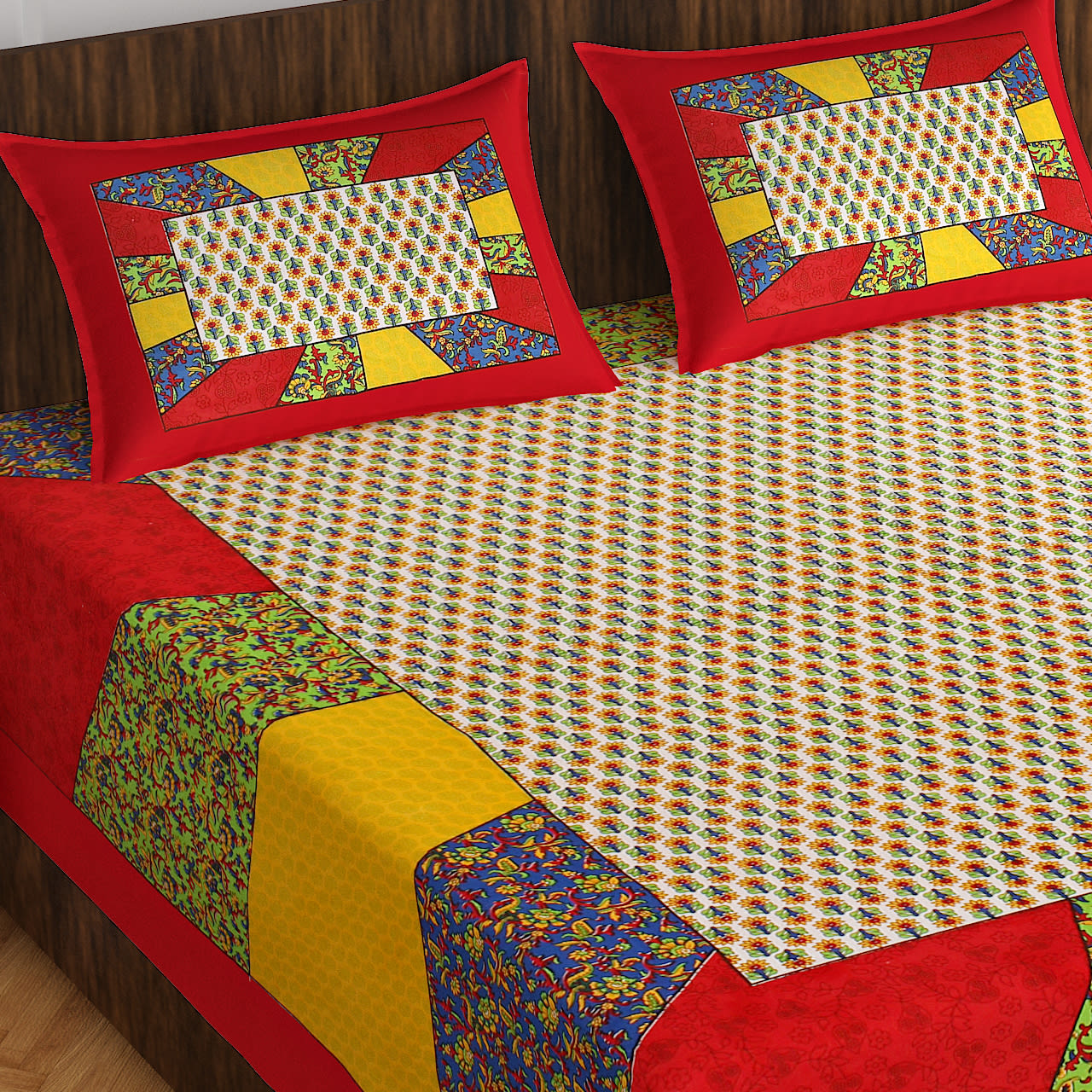 100% Cotton Printed Double Bedsheet (Red)