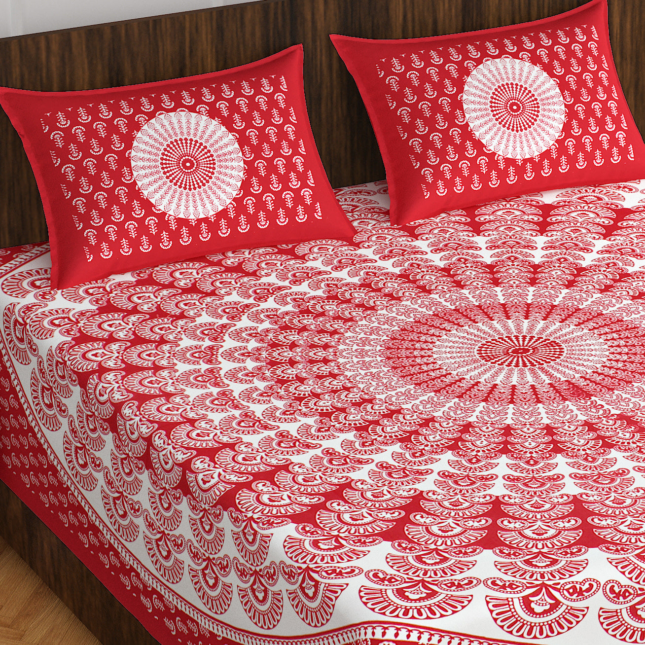 Cotton Printed Double Bedsheet (Red)