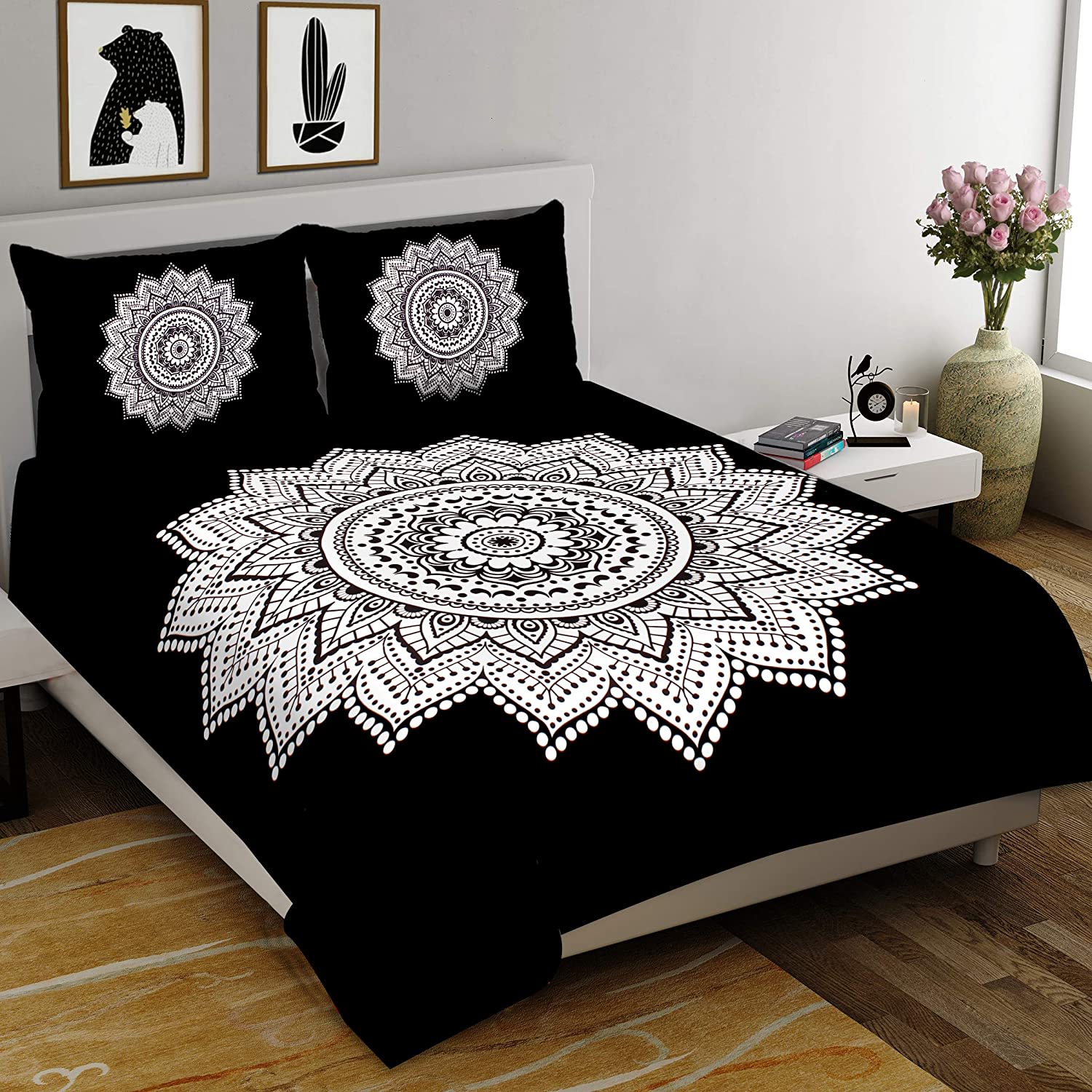 Jaipuri Prints Cotton 100% King Bedsheet (Black)