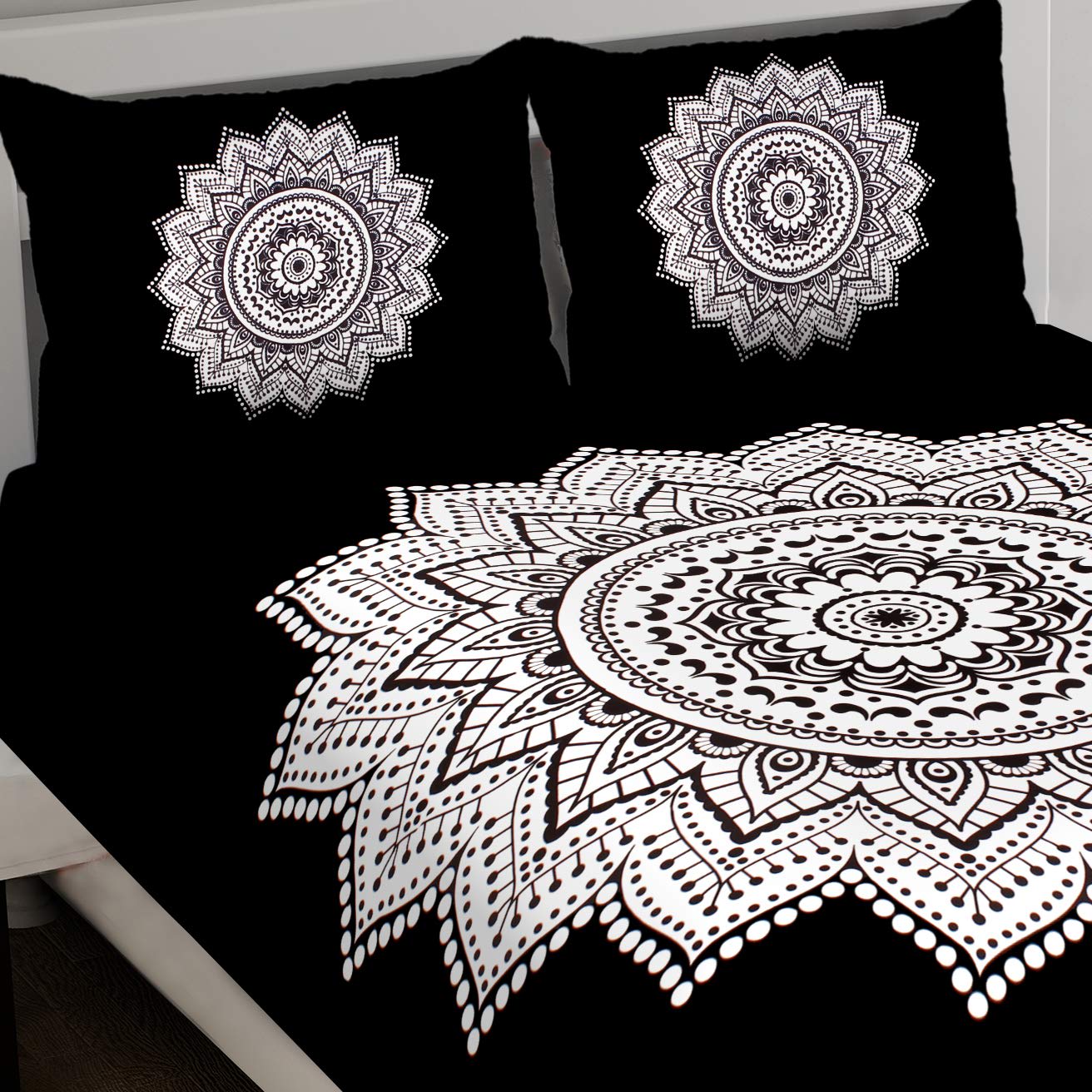 Jaipuri Prints Cotton 100% King Bedsheet (Black)
