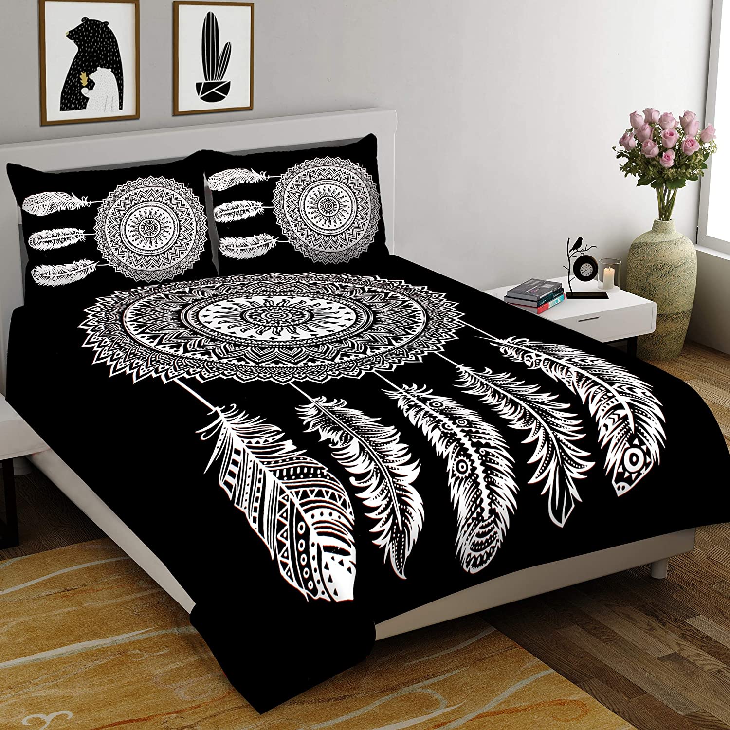 Jaipuri Prints Cotton 100% King Bedsheet (Black)