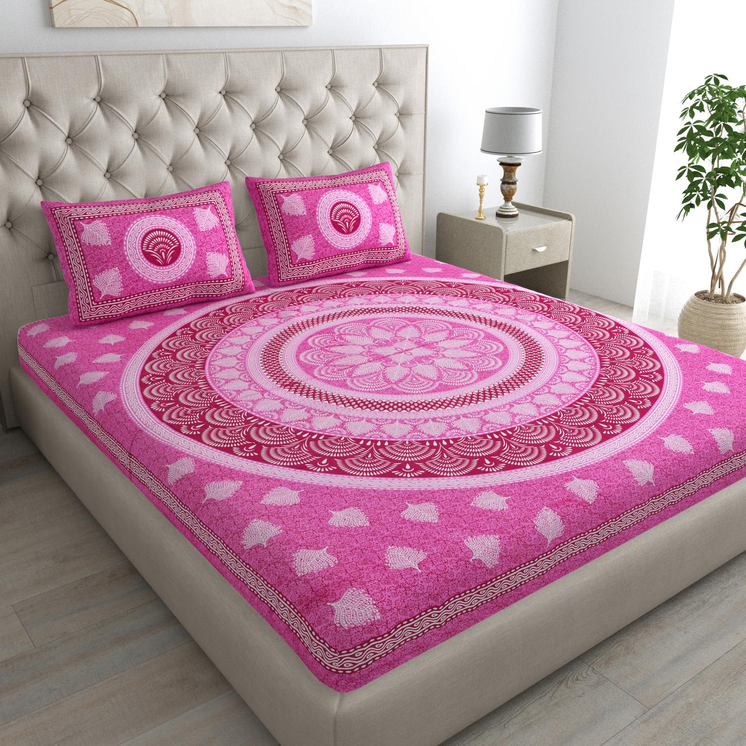 Pure Cotton Floral Bedsheet For Double Bed For Your Living Room With 2 Pillow Cover