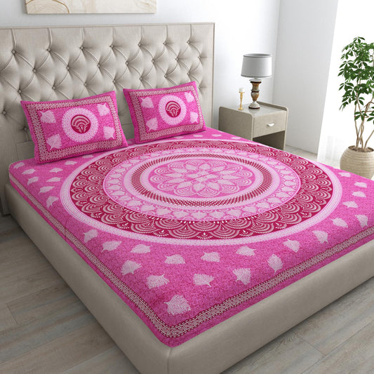 Pure Cotton Floral Bedsheet For Double Bed For Your Living Room With 2 Pillow Cover