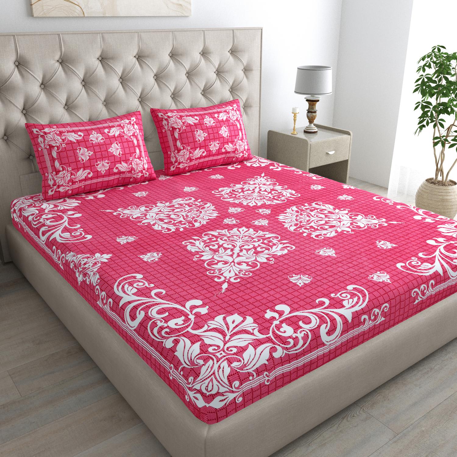 Pure Cotton Floral Bedsheet For Double Bed For Your Living Room With 2 Pillow Cover