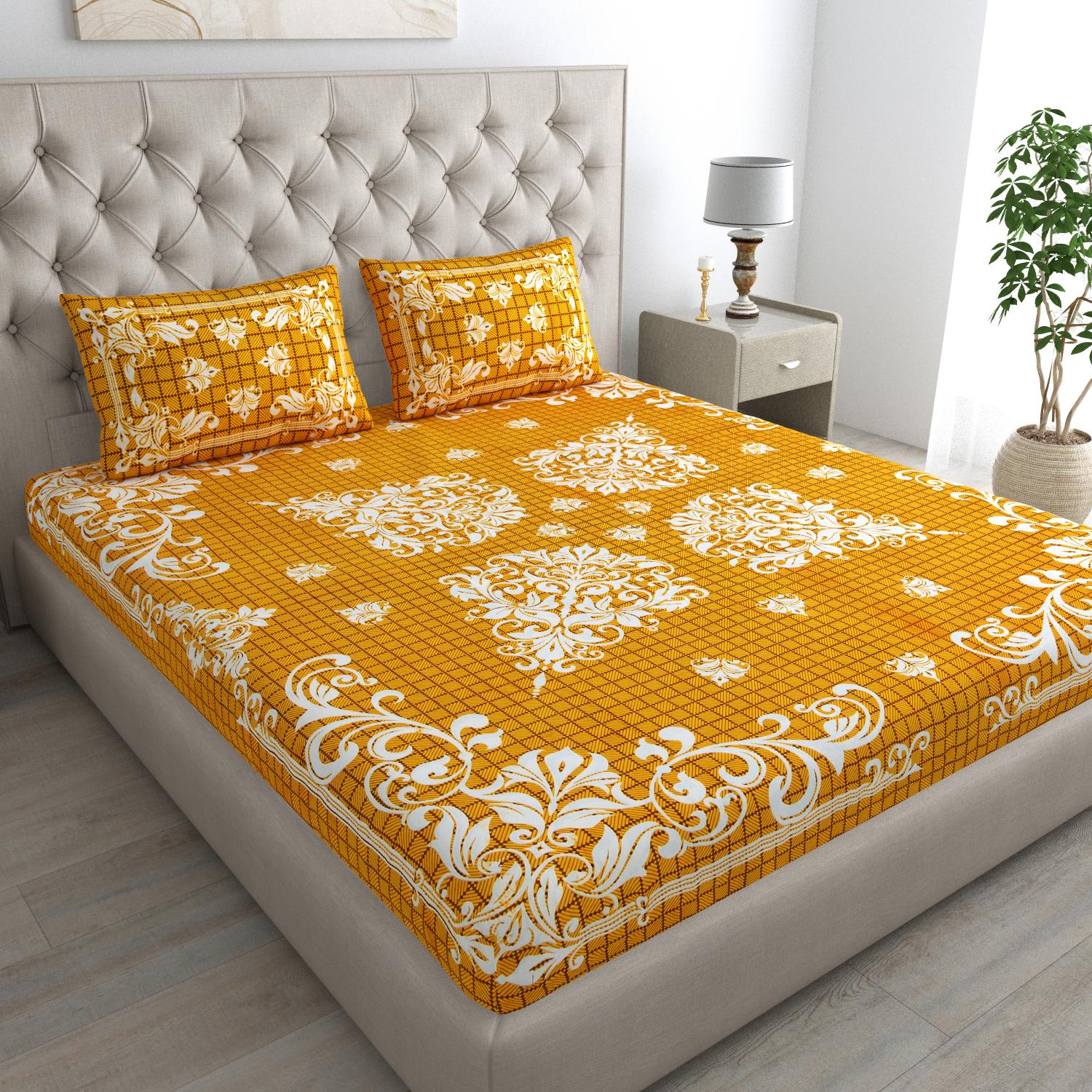 Pure Cotton Floral Bedsheet For Double Bed For Your Living Room With 2 Pillow Cover