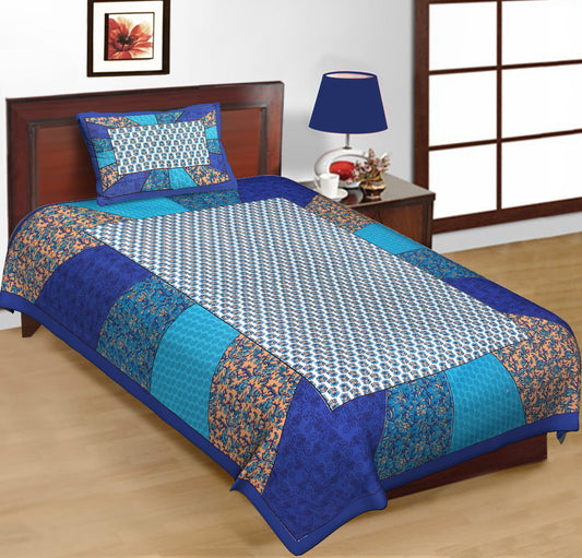 100% Cotton Printed Single Bedsheet (Blue)