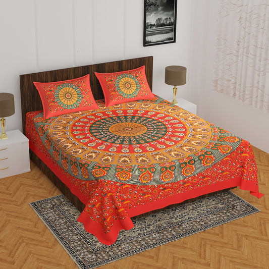 100% Cotton Printed Double Bedsheet (Red)