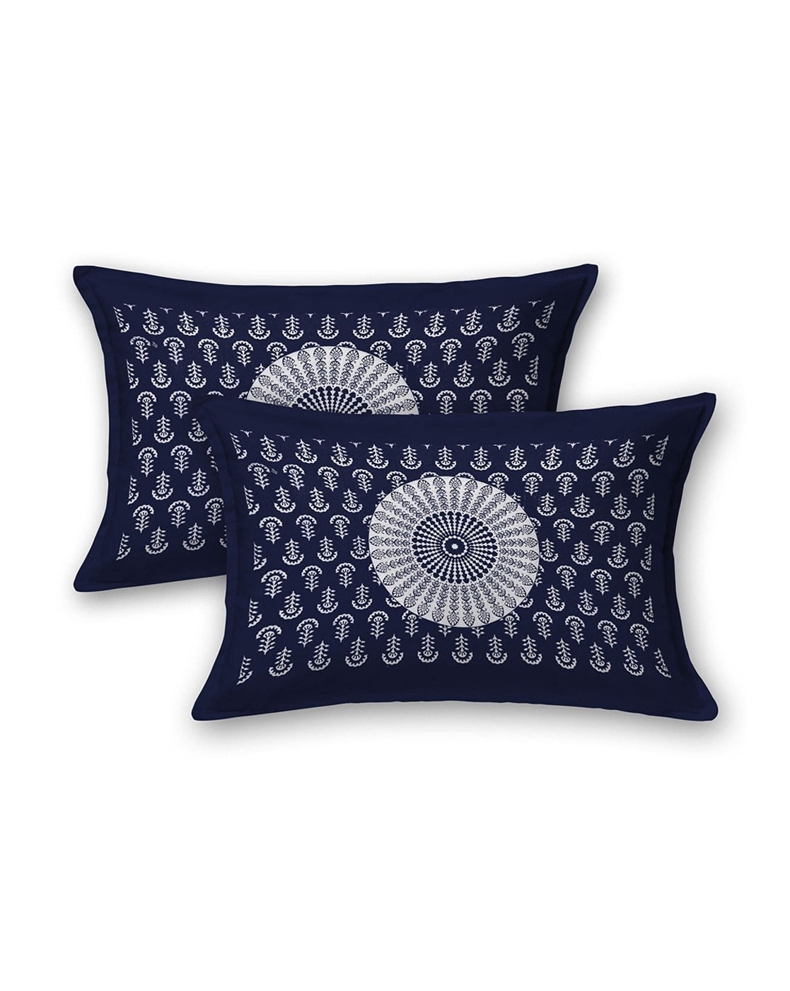 Jaipur Print  Cotton Double Printed Flat Bedsheet  (Pack of 1, Blue)