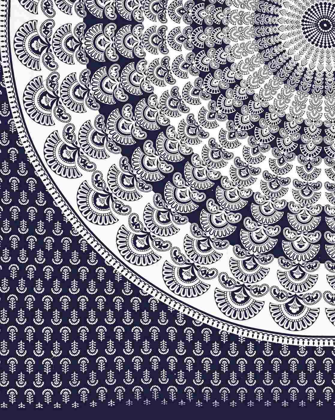 Jaipur Print  Cotton Double Printed Flat Bedsheet  (Pack of 1, Blue)