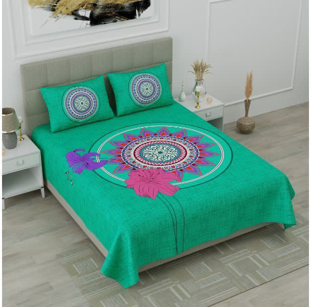 100% Cotton Printed Double Bedsheet (Green)