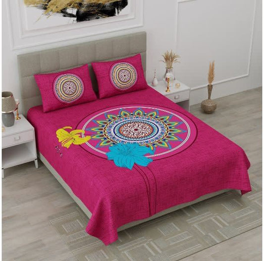 Jaipuri Prints Cotton Double Bedsheet (Pink)