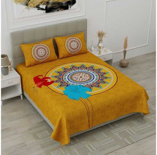 100% Cotton Floral Double Bedsheet (Yellow)