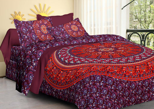 100% Cotton Printed King Bedsheet ( Maroon)