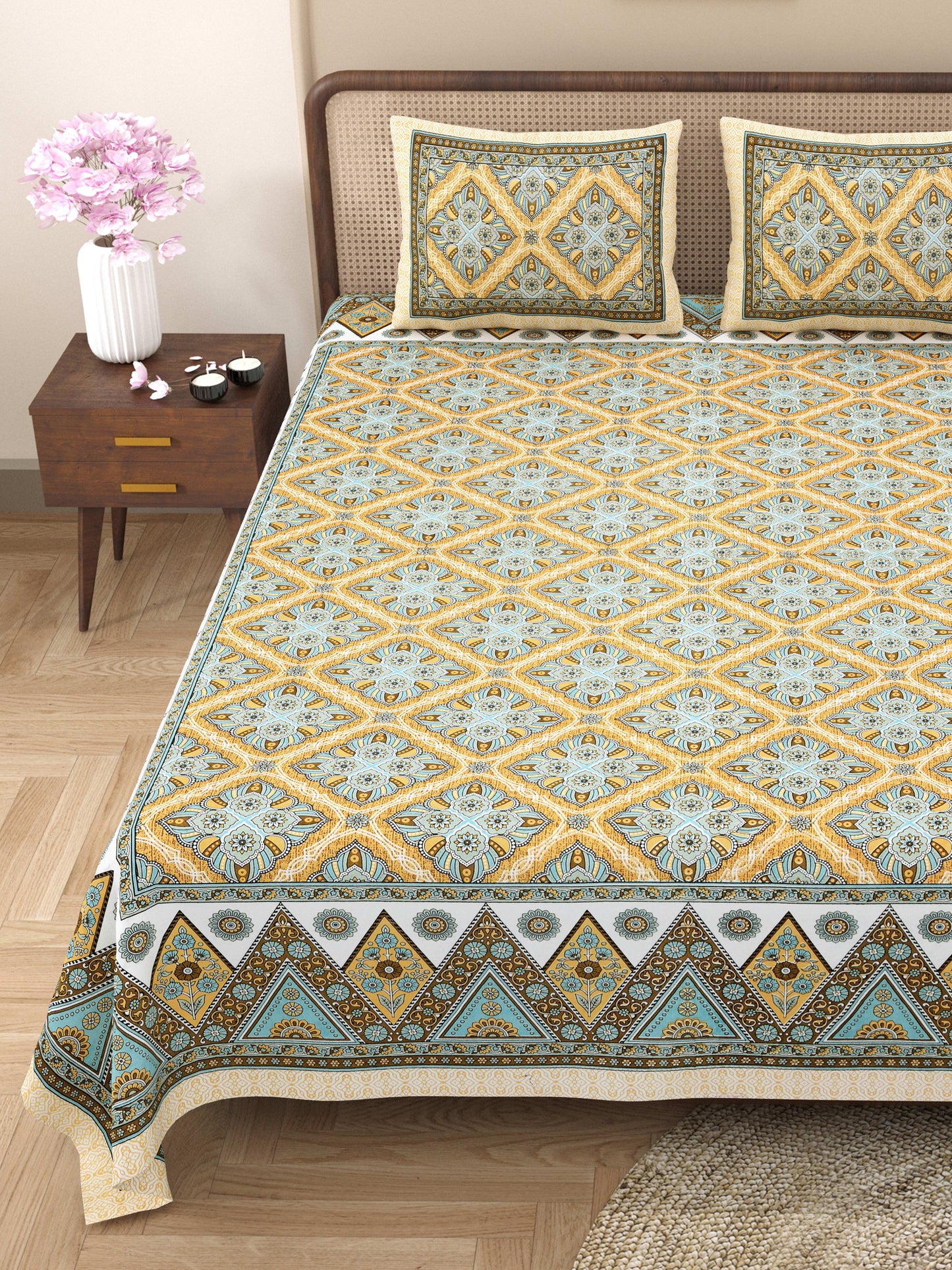 Rajasthan Royal Super Fine Cotton Block Print King Size Bedsheet