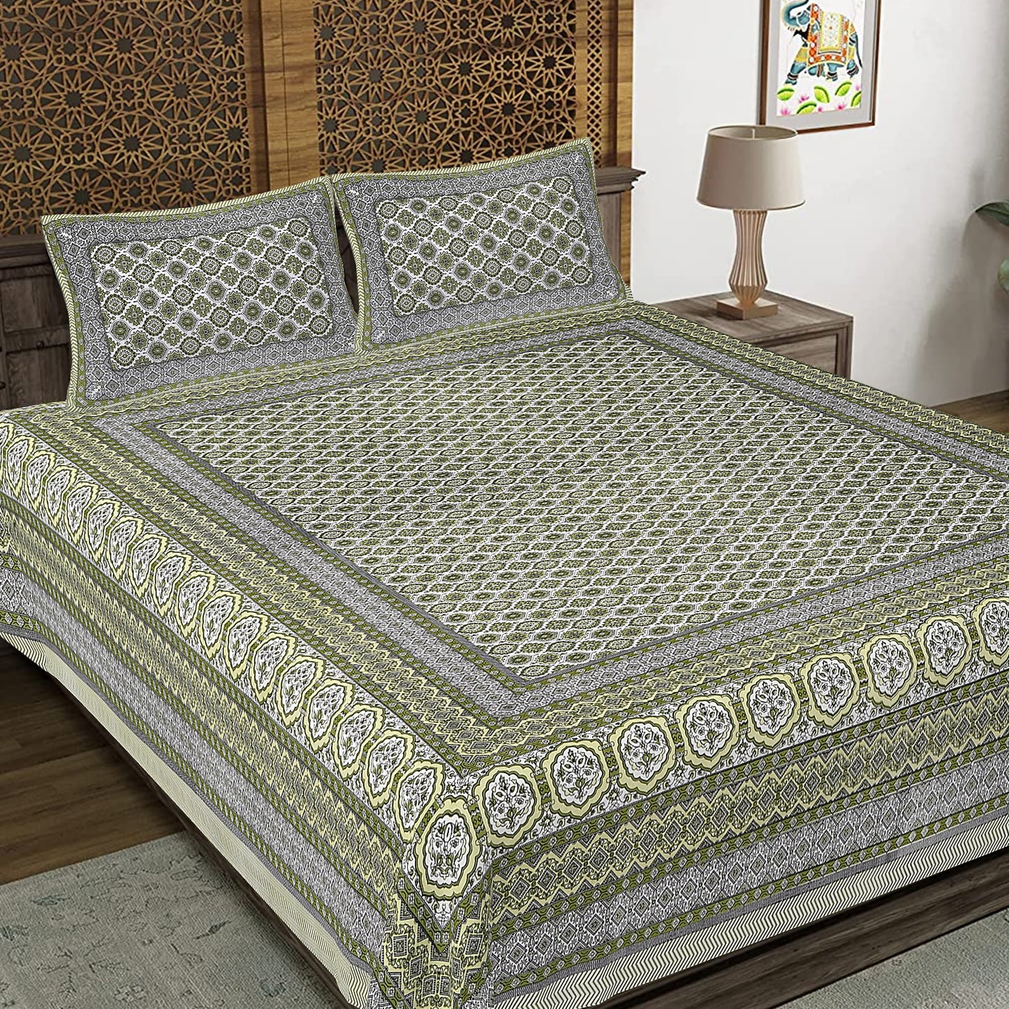 Rajasthan Royal Super Fine Cotton Block Print King Size Bedsheet